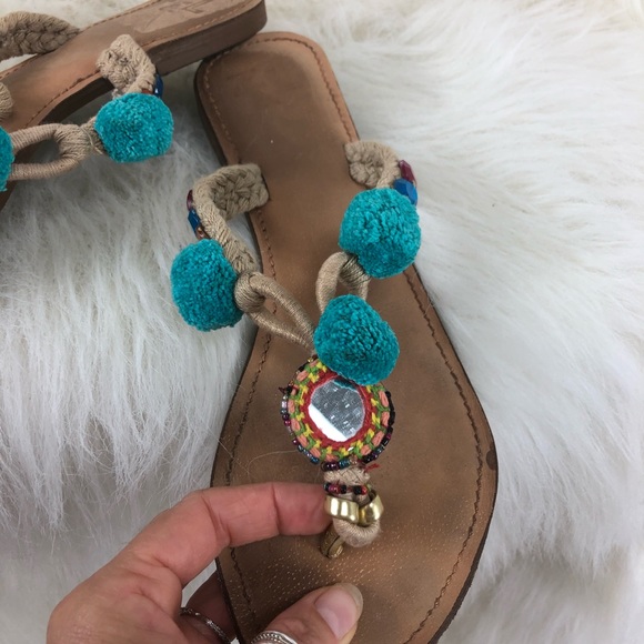 Z & L Pom Pom festival boho sandals. Size 8 - Picture 3 of 4